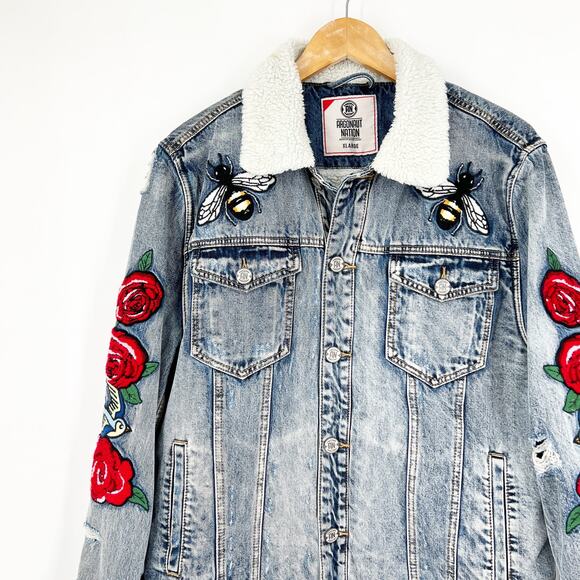 Argonaut Nation Embroidered Tiger Patch Retro Trucker Denim Jacket XL - Picture 4 of 6